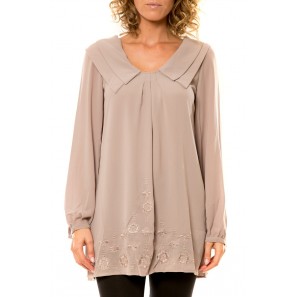 Chemisier Col Claudine IP11013 Taupe