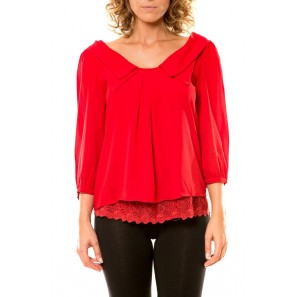 Chemisier Col Claudine IP11012 Rouge