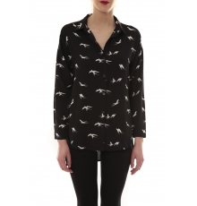 Chemise Noir Oiseaux Blanc CH 105