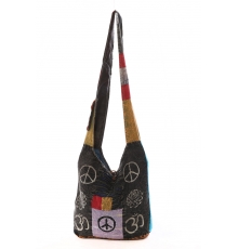 Sac besace patchwork motif peace and love Noir