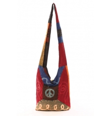 Sac besace patchwork motif peace and love Bleu