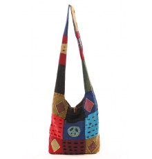 Sac besace patchwork motif peace and love Bleu