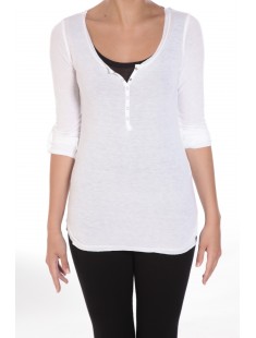 Tee-shirt basique col Tunisien Blanc - vêtement femme