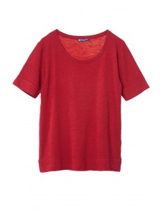 T-shirt femme col rond en jersey flammé Rouge