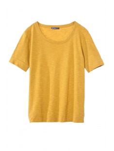 T-shirt femme col rond en jersey flammé Jaune