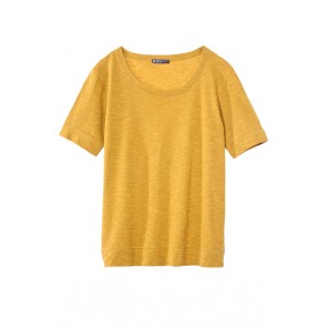 T-shirt femme col rond en jersey flammé Jaune