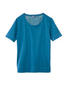 T-shirt femme col rond en jersey flammé Bleu