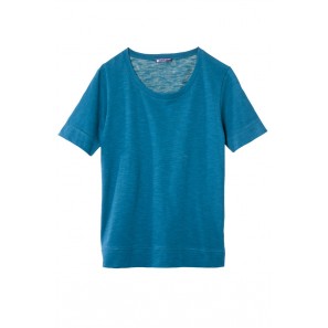 T-shirt femme col rond en jersey flammé Bleu