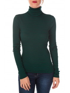 Sous pull femme rayé en coton léger côtelé Vert