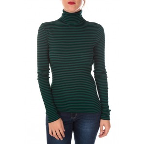 Sous pull femme rayé en coton léger côtelé Vert