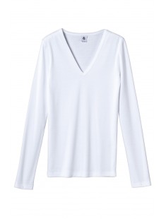 T-shirt femme col V en coton léger Blanc